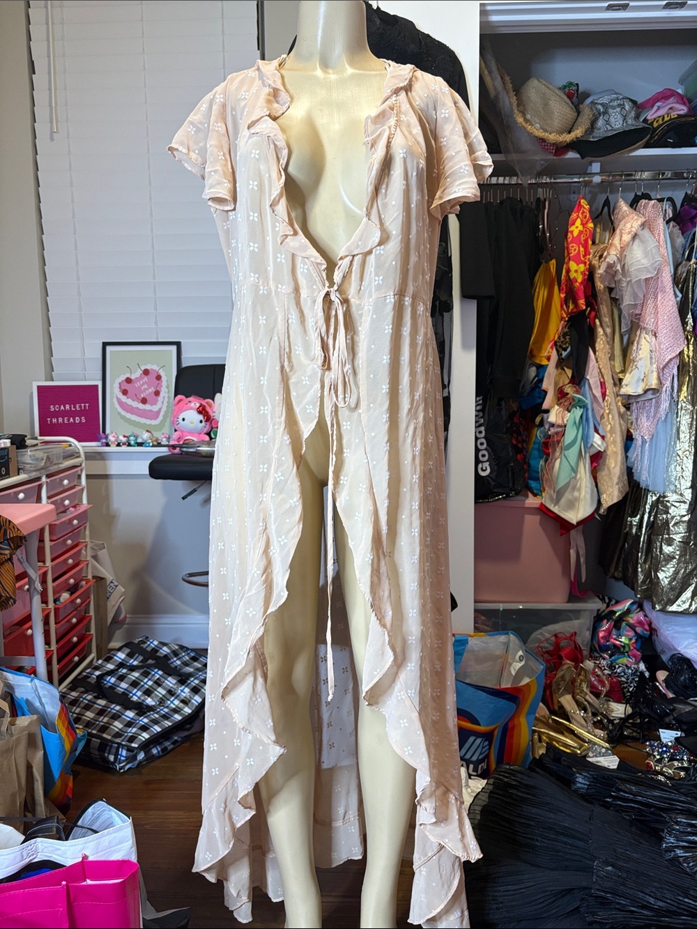 Women’s Cream Ruffle Front Tie Maxi Cover Up